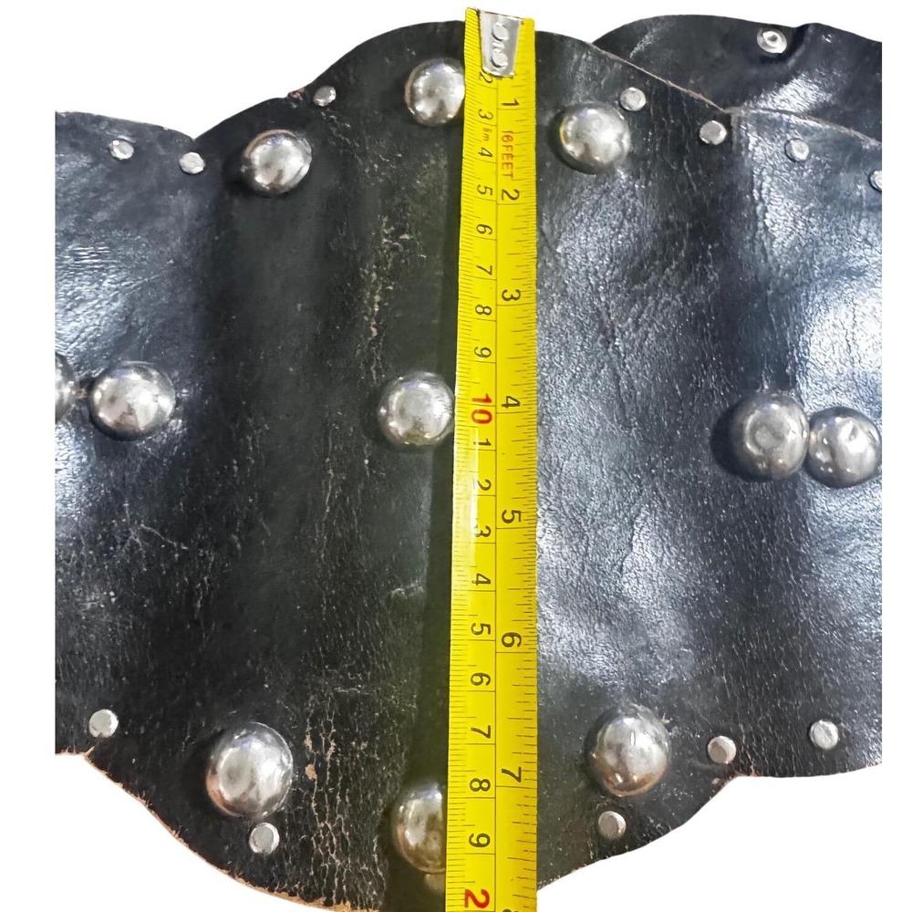 Vintage Handmade Black Leather Celestial Moon Nude Lady Studded Wide Waist Belt - Picture 11 of 16